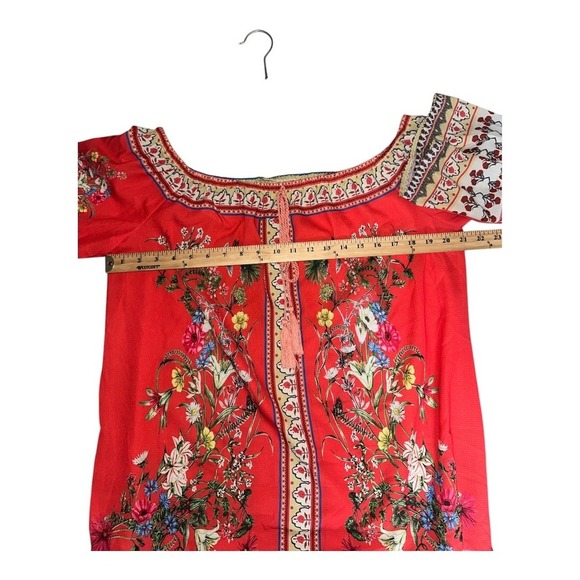 Umgee Red Boho Off Shoulder Mini Shift Dress, Large - Picture 6 of 7